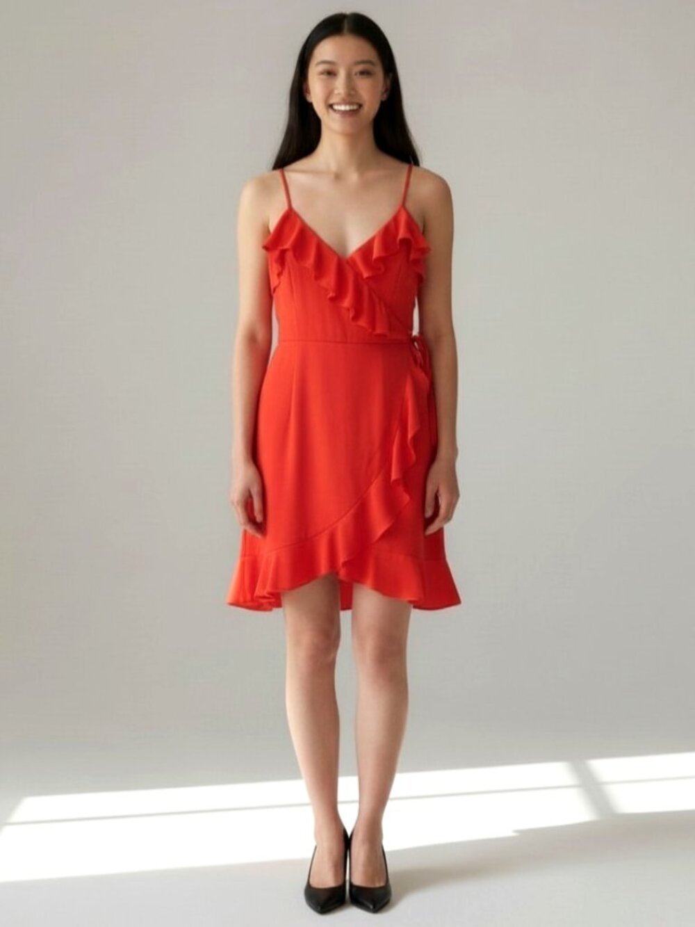 Trina Turk Reese Poppy Red Ruffle Sleeveless Dress Womens Size 14 Lined Cocktail